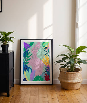 Abstract Botanic Composition with Vibrant Leaves and Shapes