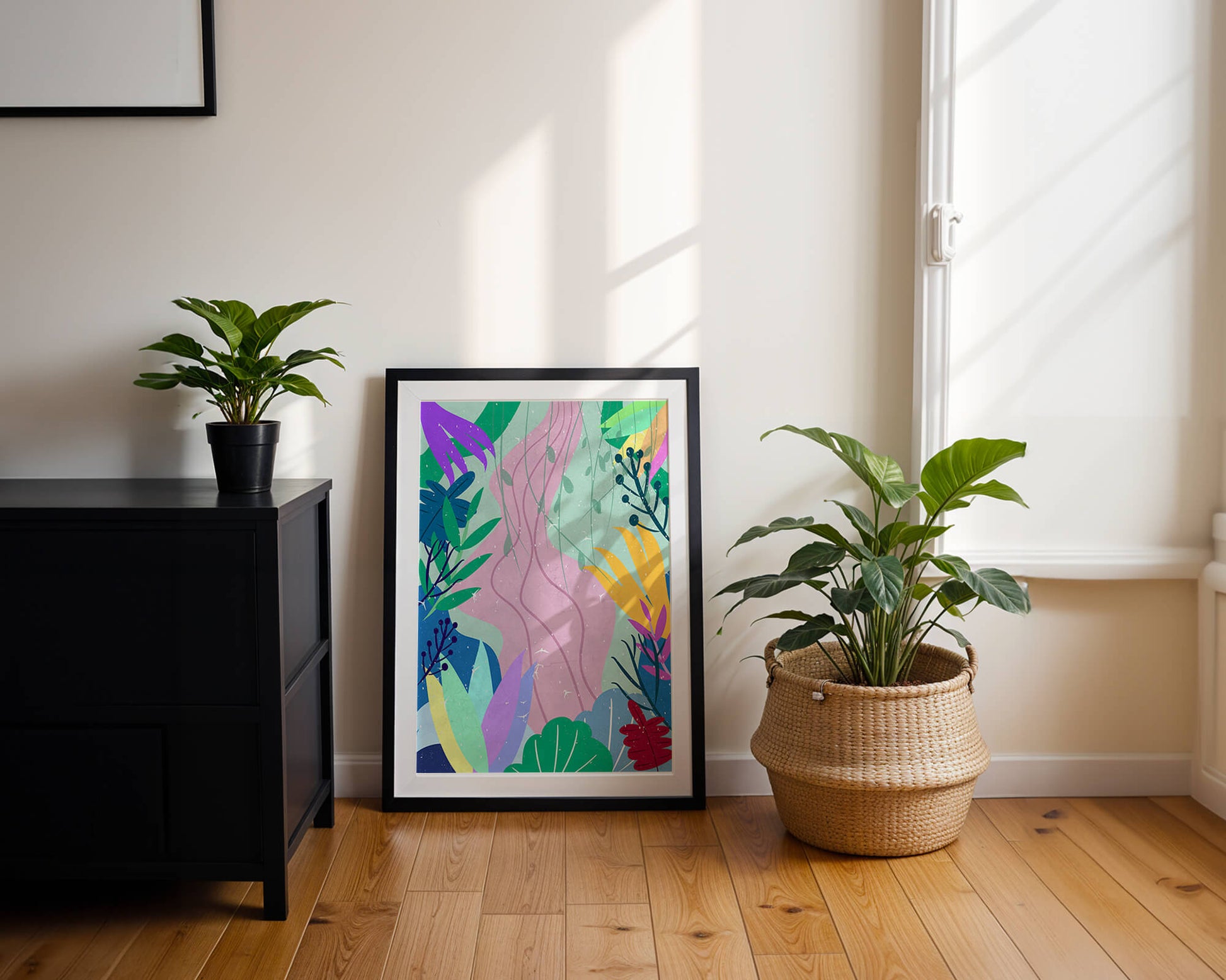Abstract Botanic Composition with Vibrant Leaves and Shapes