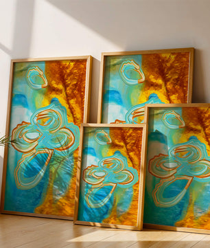 Abstract vibrant swirls in blue and orange colors