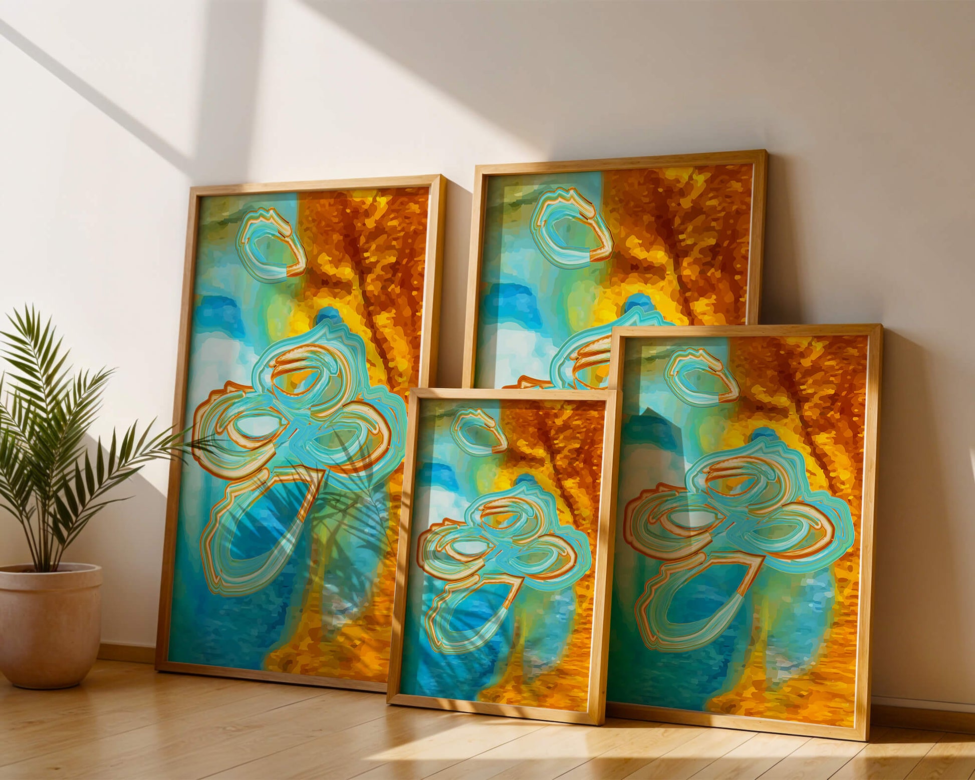 Abstract vibrant swirls in blue and orange colors