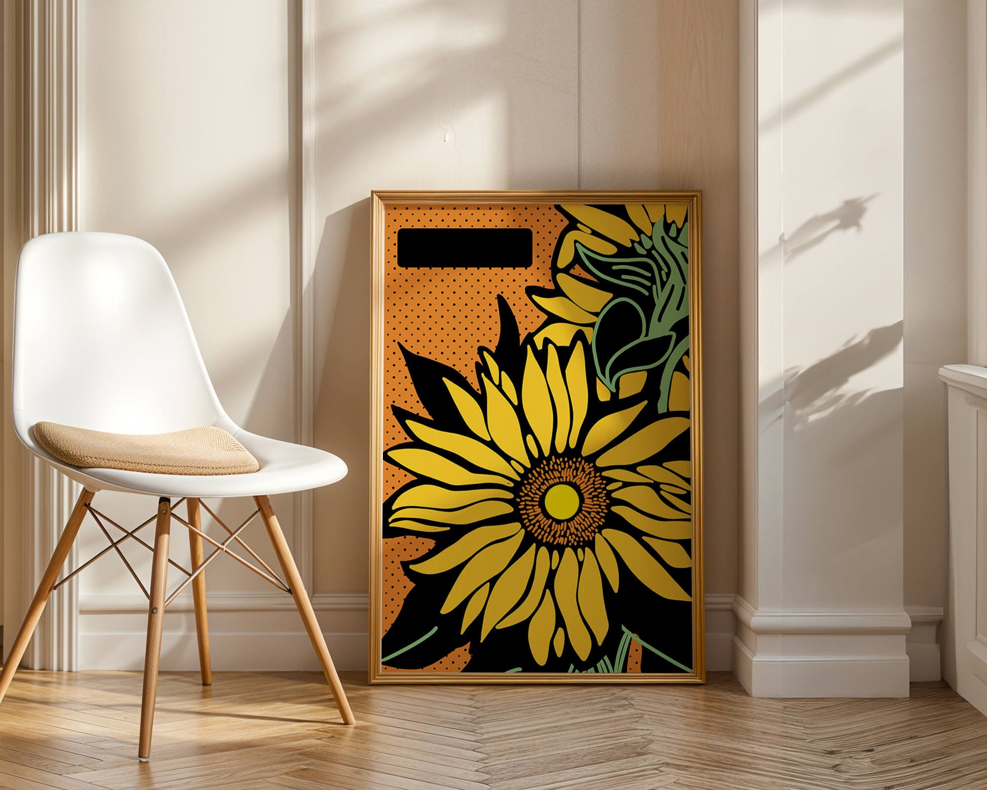 Colorful sunflower illustration with bold lines and dots