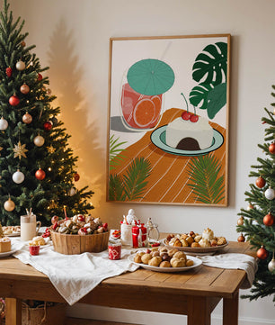 Tropical Dessert with Cherries and Refreshing Drink Under a Parasol