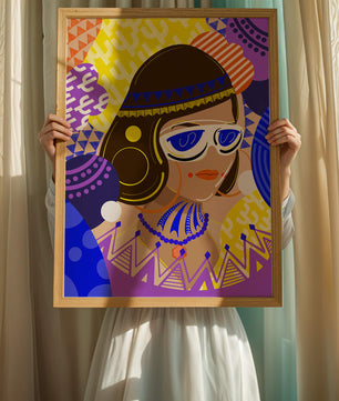 Portrait abstrait coloré avec des motifs géométriques vibrants