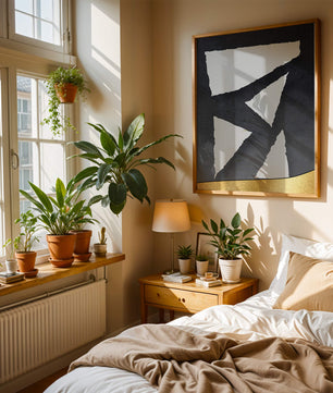 Abstract geometric design with gold and black elements