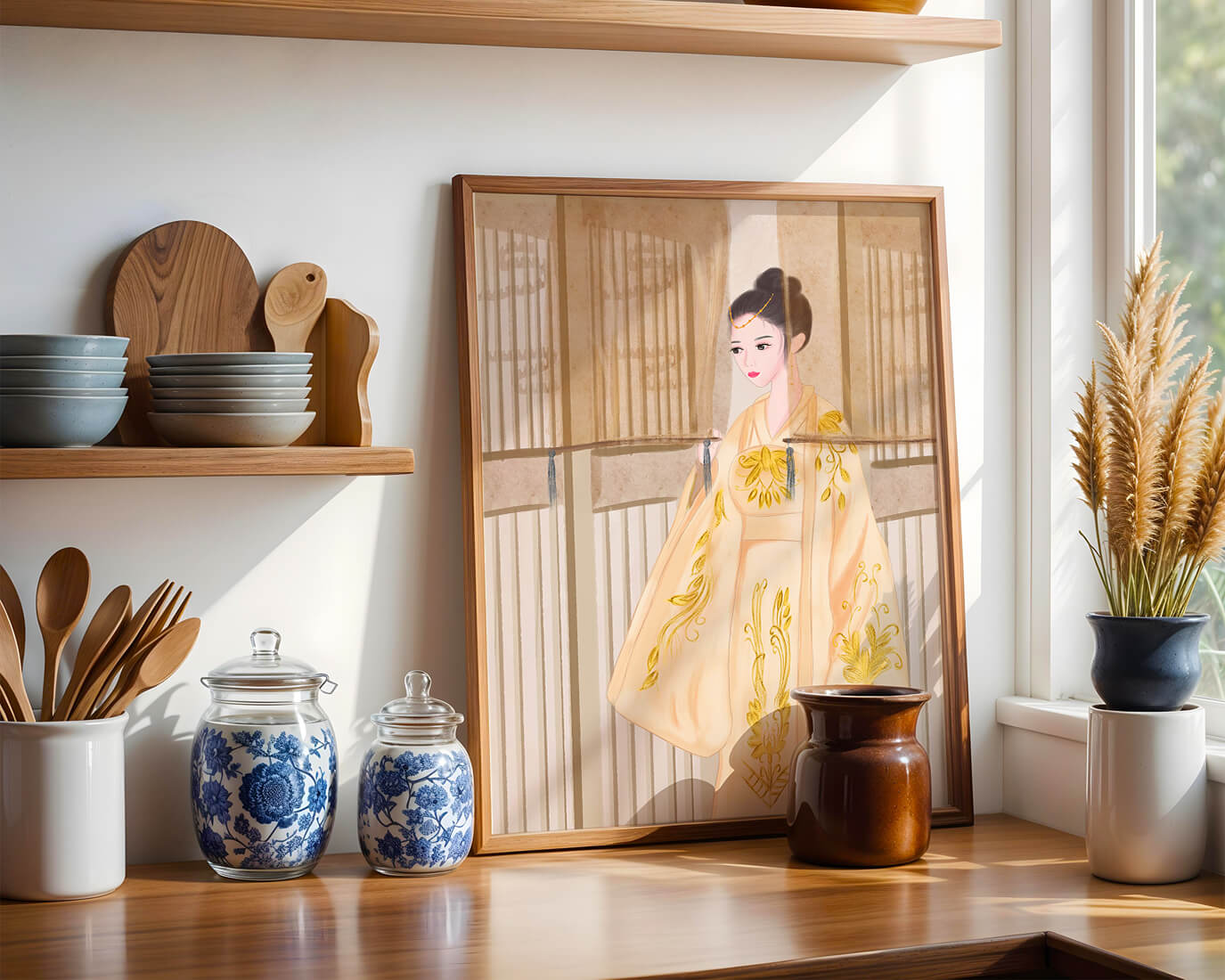 Traditional Chinese attire with gold embroidery and elegant design