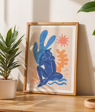 Abstract Illustration of a Blue Silhouette Woman with Organic Shapes