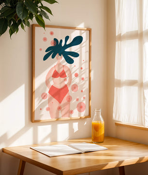 Abstract Illustration of a Woman in Swimwear with Creative Hair Design - Mi tienda