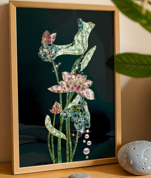 Floral Lotus Design with Gold Accents and Dew Drops