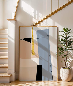 Abstrakte geometrische Kunst mit blauen und goldenen Akzenten