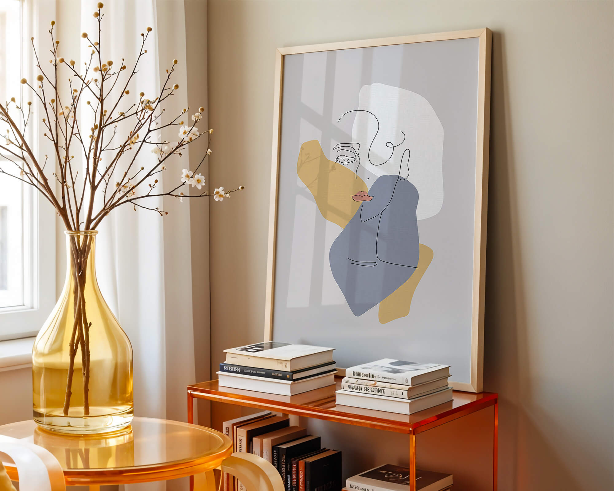 Abstract Line Art Portrait with Neutral Shapes - Mi tienda