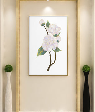 Delicate blooming flowers with lush leaves in elegant design