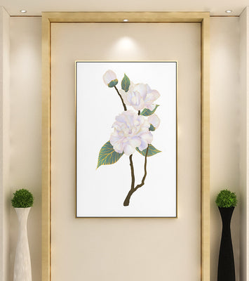 Delicate blooming flowers with lush leaves in elegant design