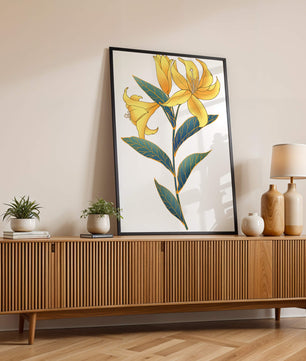 Elegante goldene Lilienillustration mit komplizierten Blattdetails