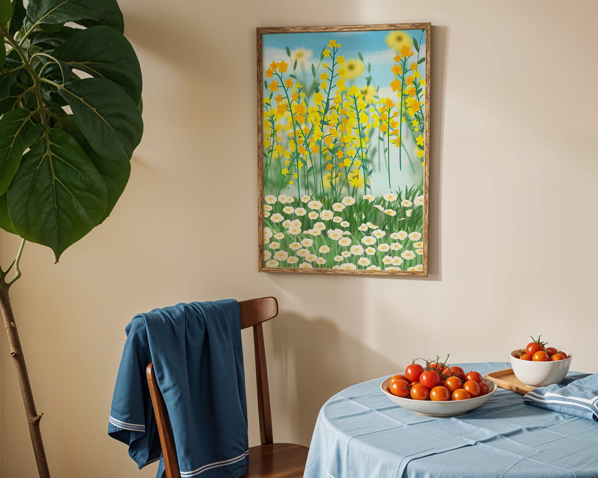 Springtime Meadow With Blooming Yellow And White Flowers