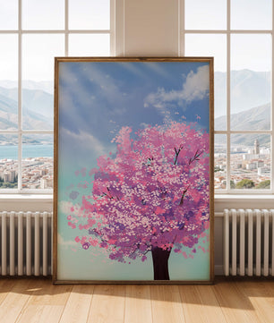 Árbol de cerezo en un entorno celestial sereno