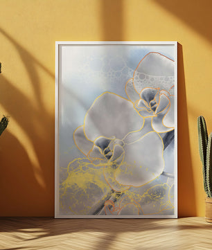 Delicate floral art with gold accents and abstract background