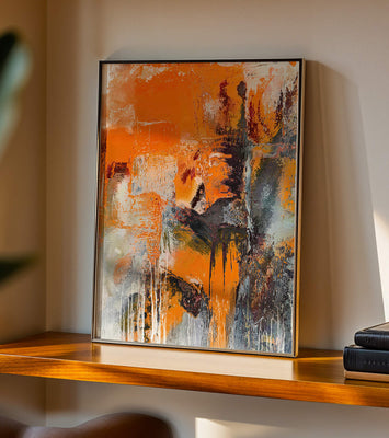 Abstract Orange and Grey Textured Art
