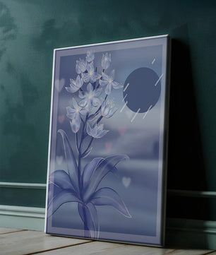Delicate blue floral illustration with stylish geometric elements