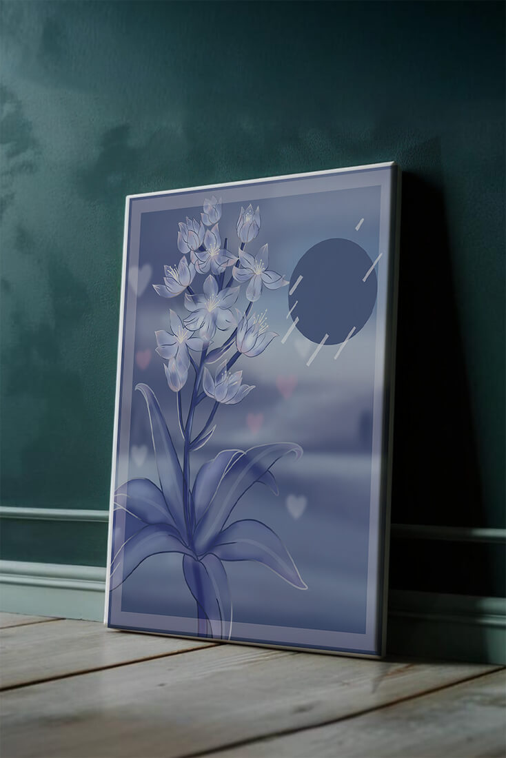 Delicate blue floral illustration with stylish geometric elements