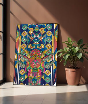 Arte abstracto geométrico colorido con patrones simétricos