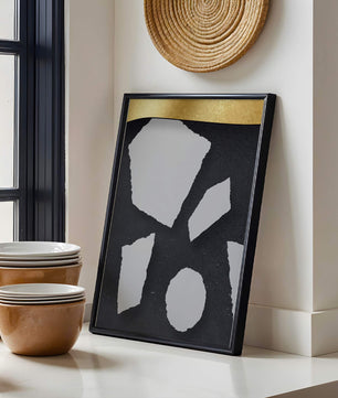 Abstract geometric design with golden accents and stone texture