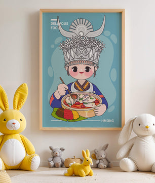 Charming illustration of a person in traditional attire enjoying a meal