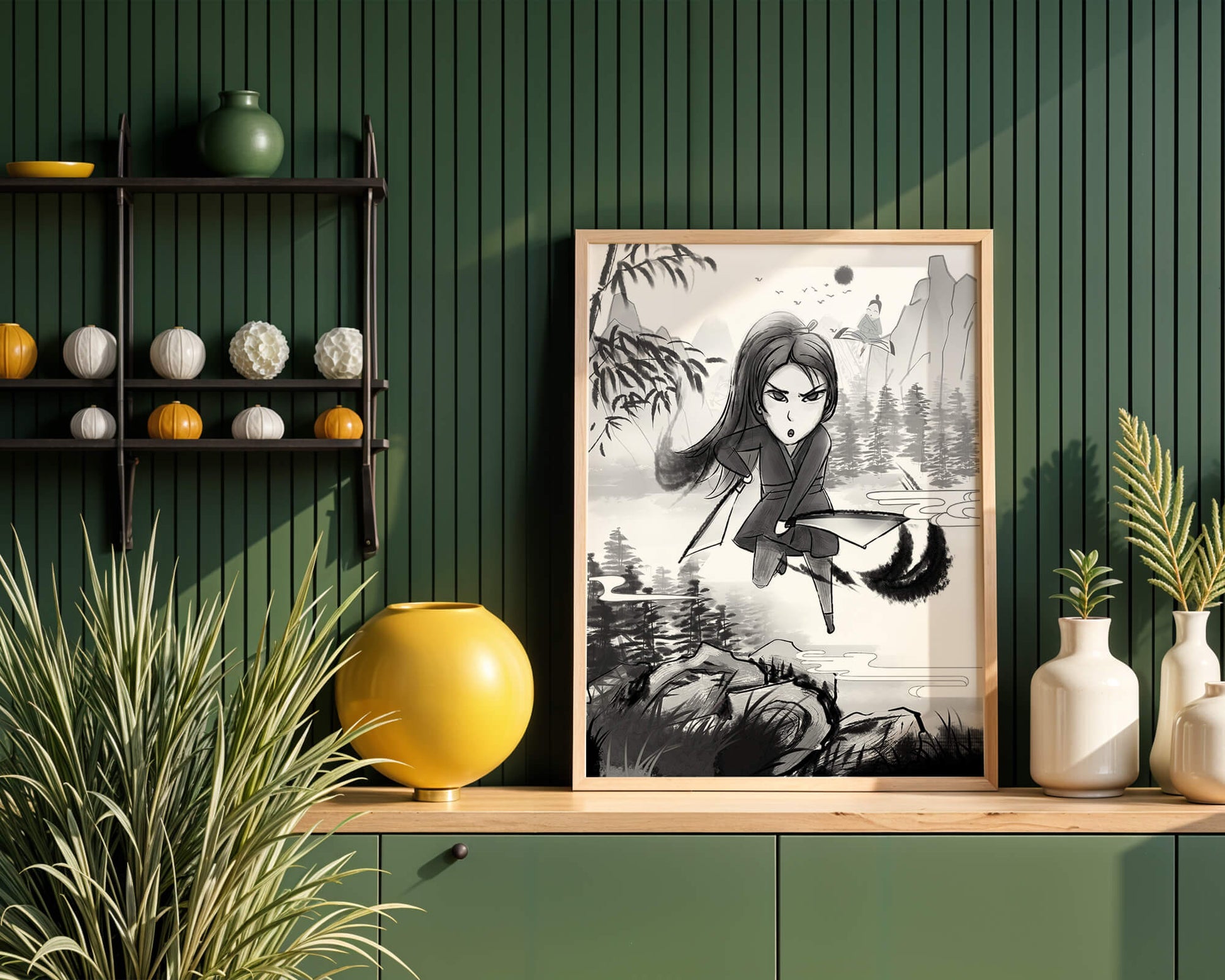 Warrior In A Mystical Landscape With Mountains And Rivers