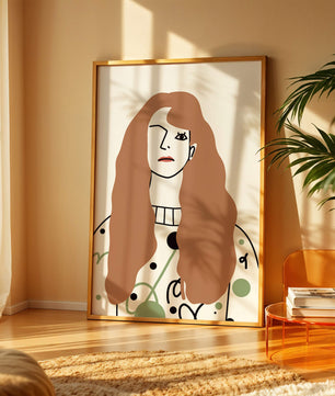 Minimalist Portrait of a Woman with Long Hair and Abstract Design Elements - Mi tienda