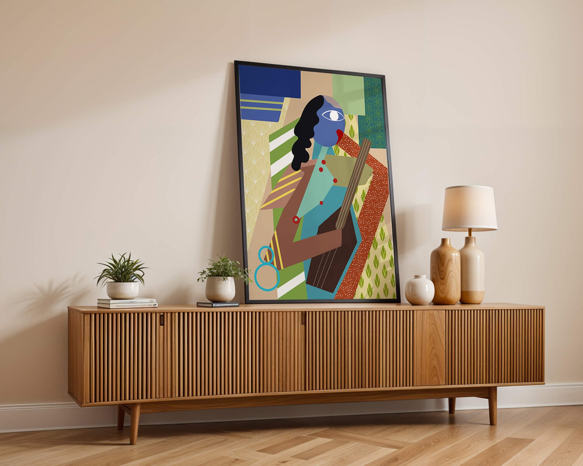 Colorful abstract geometric art with musical theme