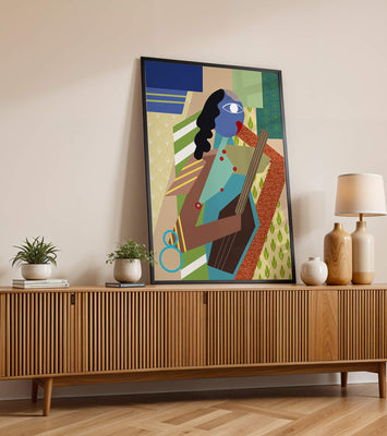 Colorful abstract geometric art with musical theme