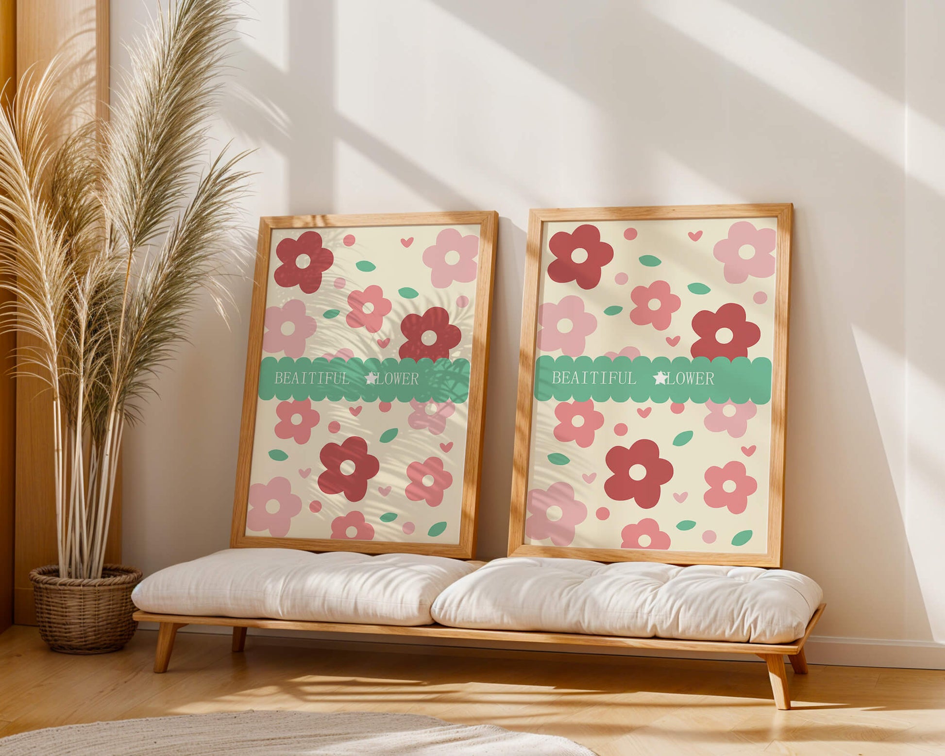 Floral pattern with retro color design and decorative text