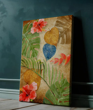 Vibrant tropical leaves and flowers watercolor design