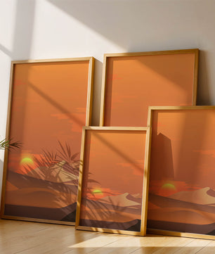 Sunset in Desert with Rolling Sand Dunes and Vibrant Orange Sky - Mi tienda