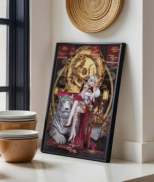 Elegant fantasy character with mystical tiger and ornate decor