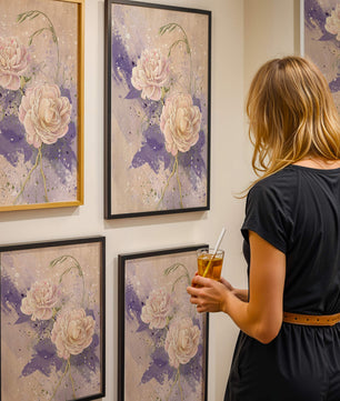 Elegant floral artwork with soft purple and pink hues