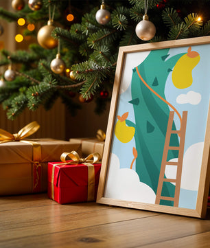 Illustration Of Jack And The Beanstalk With Ladder And Clouds - Mi tienda