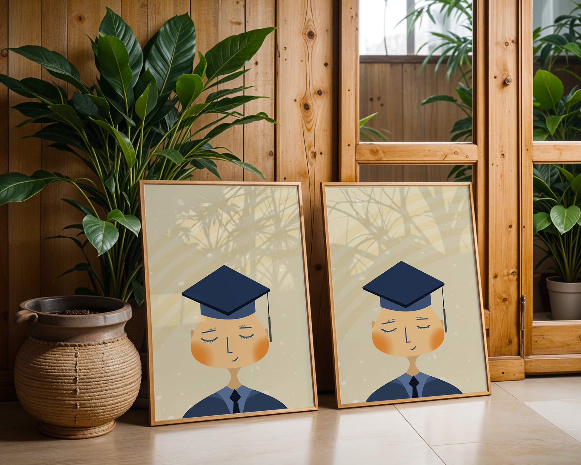 Illustration of a graduate with cap and closed eyes
