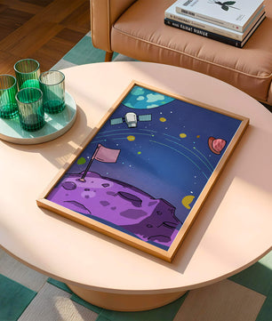 Illustration of outer space scene with planets and satellite
