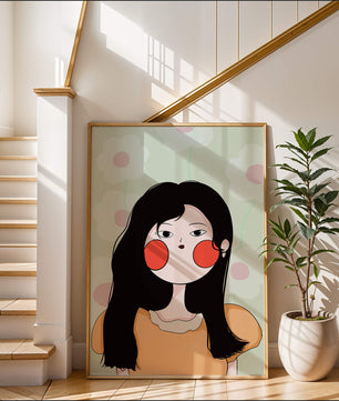 Charmante illustration d'une jeune femme avec un fond floral