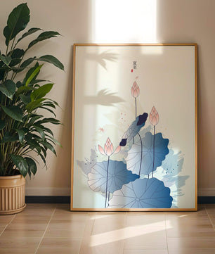 Lotus flower and dragonflies in elegant pastel illustration