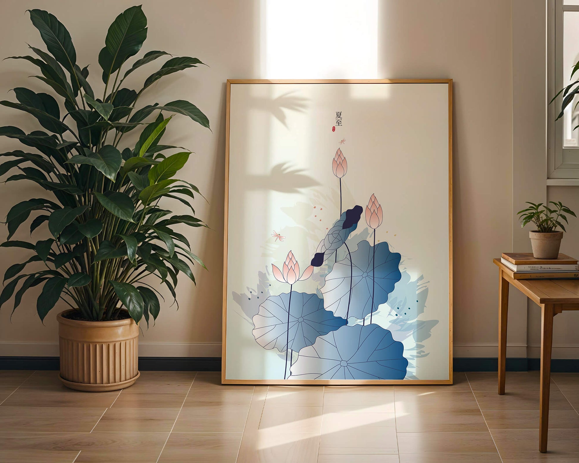 Lotus flower and dragonflies in elegant pastel illustration