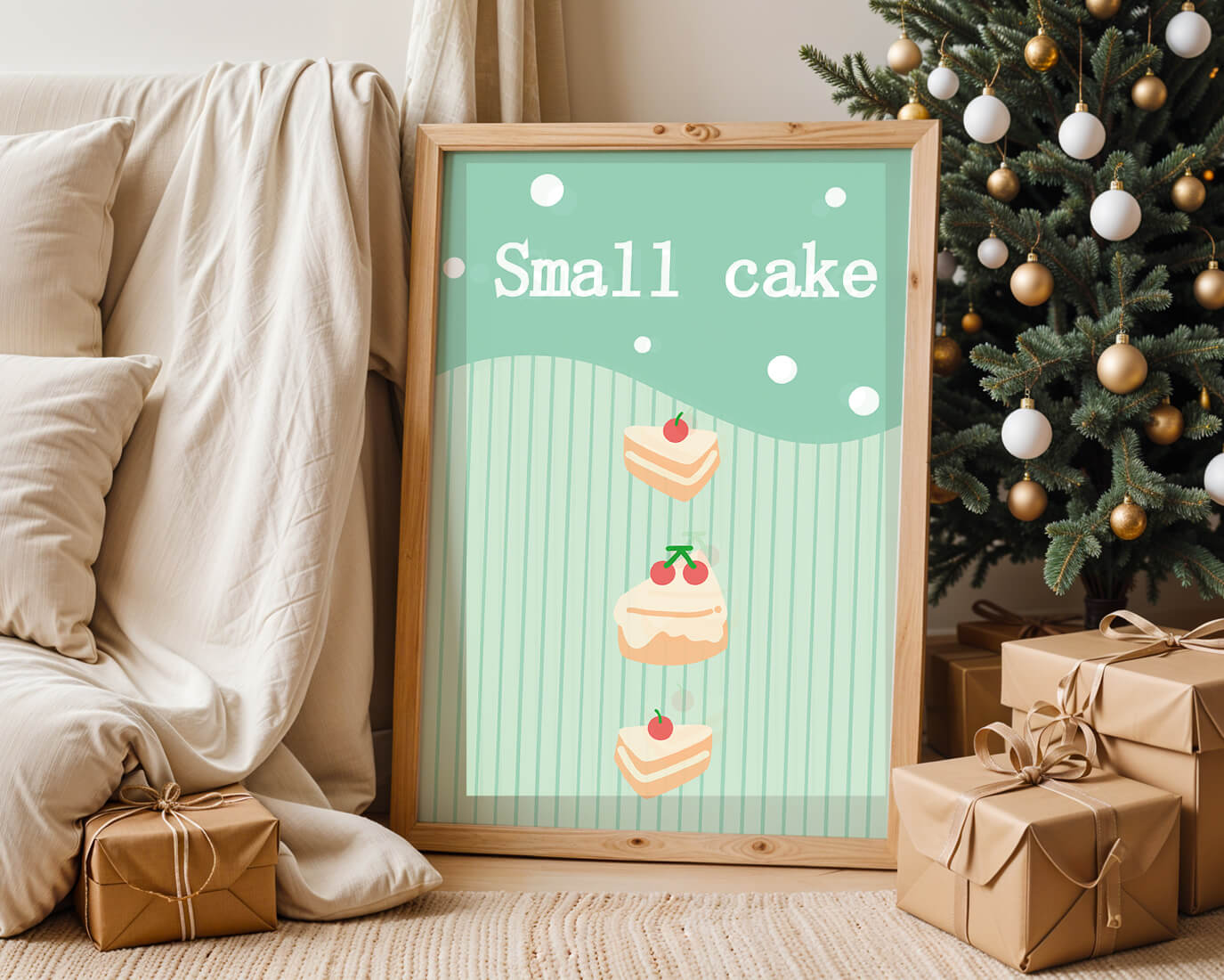 Charming illustration of small cakes with cherries