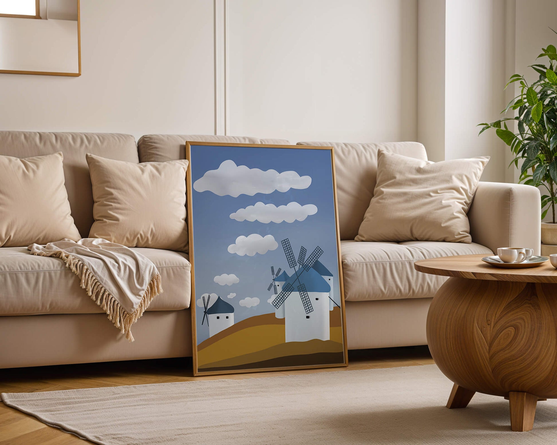 Scenic Windmills on a Sunny Day with Blue Skies and Clouds