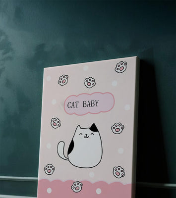Adorable cat baby illustration with cute paw prints and polka dots