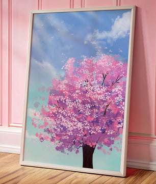 Árbol de cerezo en un entorno celestial sereno