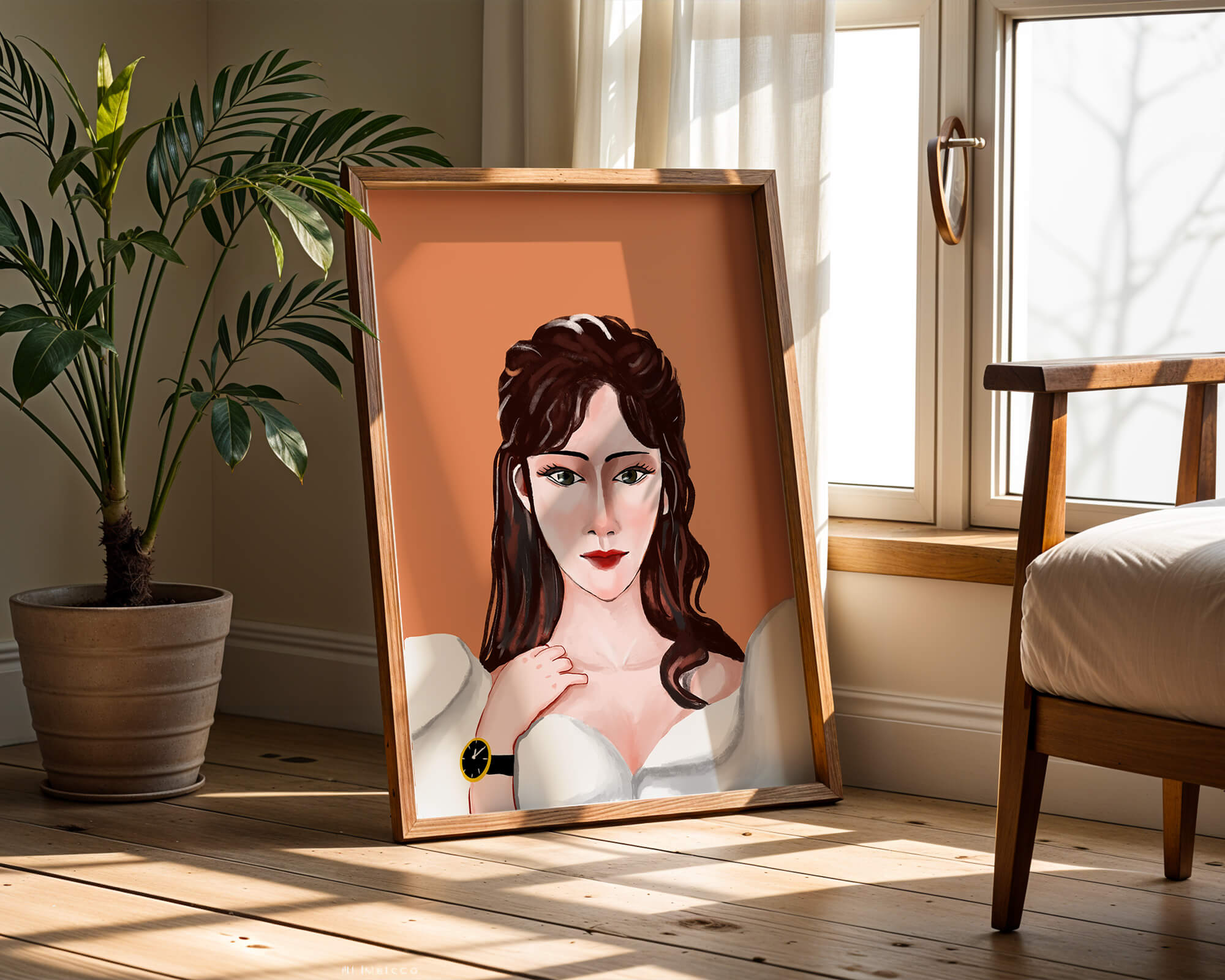 Portrait of a woman with elegant hairstyle and golden watch