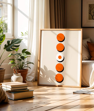 Vertical Arrangement of Orange and White Circles with Shadows on a Light Background - Mi tienda