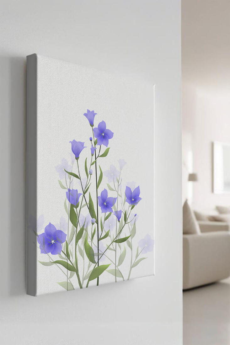 Elegant pastel blue flowers with green leaves on a white background