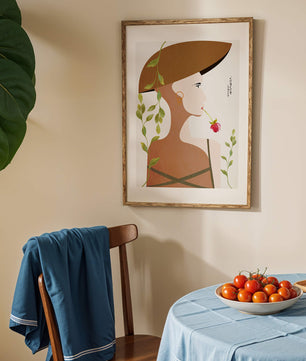 Elegant Abstract Portrait of a Woman with Floral Elements and a Large Hat - Mi tienda