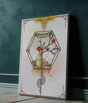 Design floral élégant avec vase et accents dorés